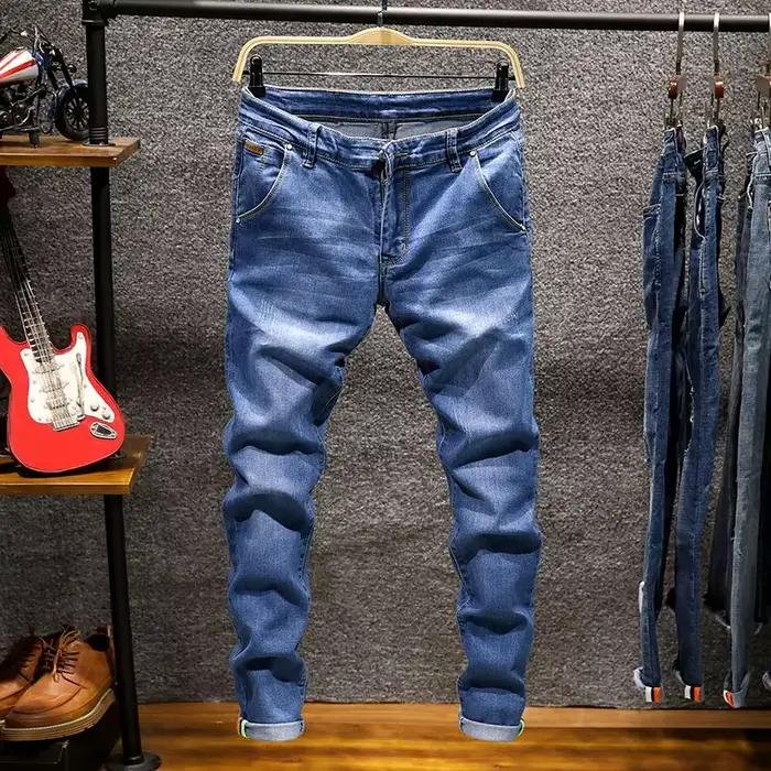 Jeans droits élastiques Tsingyi en denim coton déchiré, coupe slim, style coréen, mode bleu noir, vêtements pour hommes pour tous les jours, travail, match, maison, école, fête, compétition, jeu, shopping