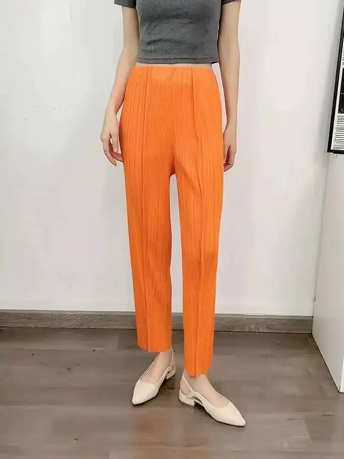 Pantalon droit plissé LANMREM taille haute polyester pour femmes printemps été casual chic plissé ajustement confortable
