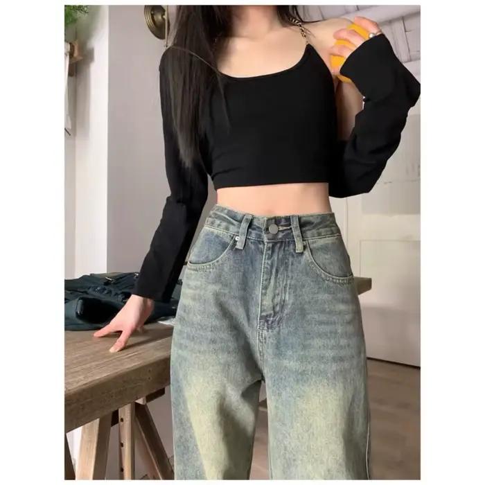 Jean vintage taille haute amincissant pour femme