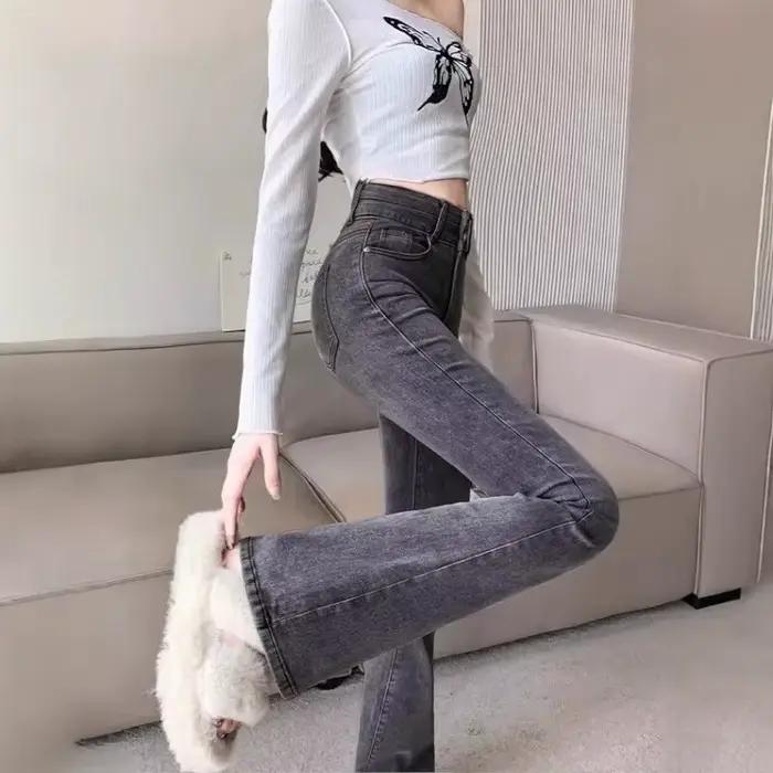 Jean taille haute à jambe large pour femme