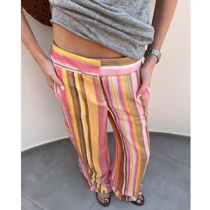 Pantalon Palazzo Rayé Taille Haute Mujer Pour Femme Style High Street Polyvalent Occasions Spéciales Sportives et Mode