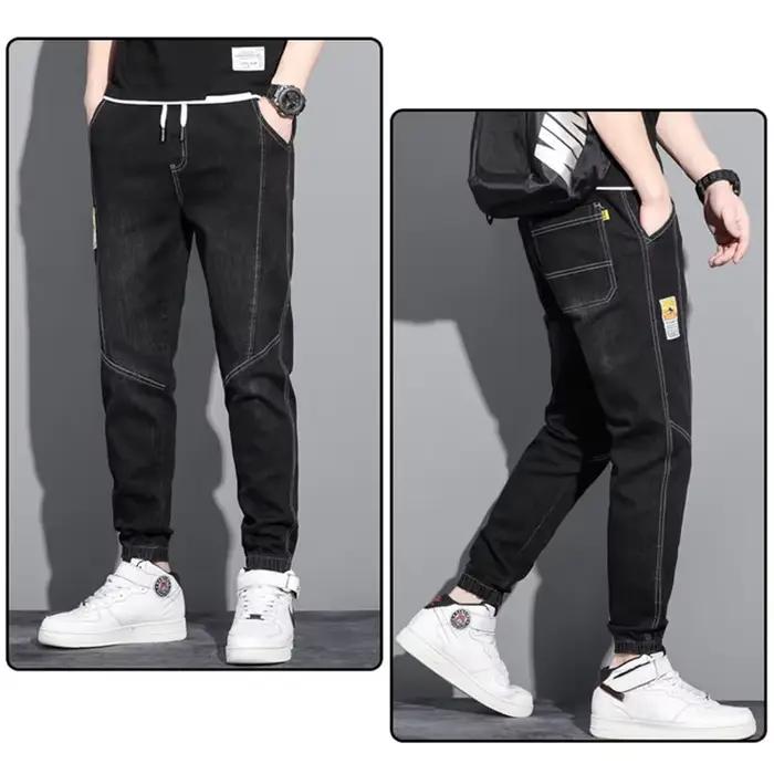 Jeans pour hommes, pantalon en denim harem à nouer élastique