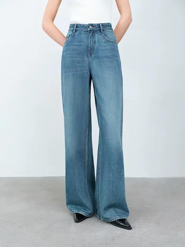 Jean Taille Haute Délavé Coton 100% FANSILANEN pour Femmes Style Bureau Occasions Spéciales Printemps Été