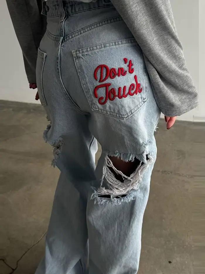 Jean taille basse en denim pour femme