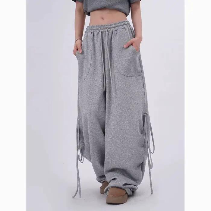 Pantalon droit esthetique Harajuku pour femme style grunge sombre coupe ample et decrotte ajustement personnalisable pour le quotidien et le streetwear