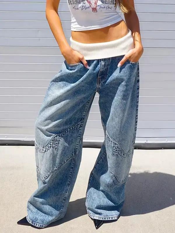 Style coréen rétro lavé bleu élastique jean femmes Y2K Explosions populaire Harajuku hip-hop gothique décontracté Joker Street Wear