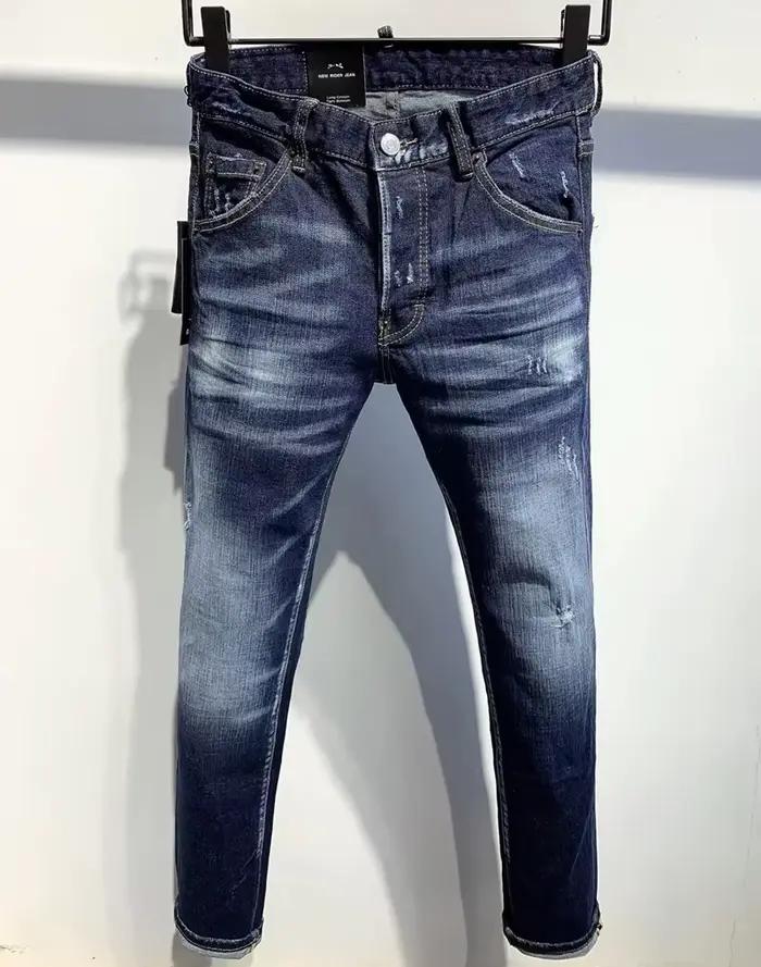 JENAS-Jean Denim bleu pour homme, pantalon slim avec boutons en métal