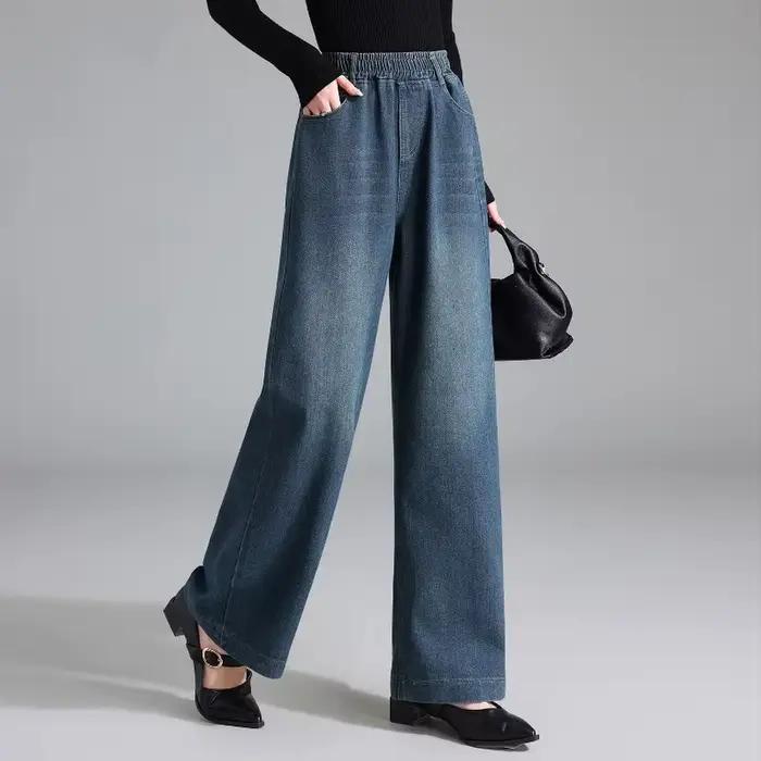 Nouveau Jean Droit Élastique Taille Haute 2026 pour Femme – Nouvelle Collection Printemps-Automne – Coupe Ample