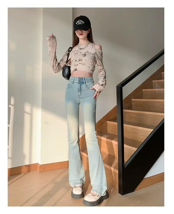 Jean gris ciment taille haute pour femme