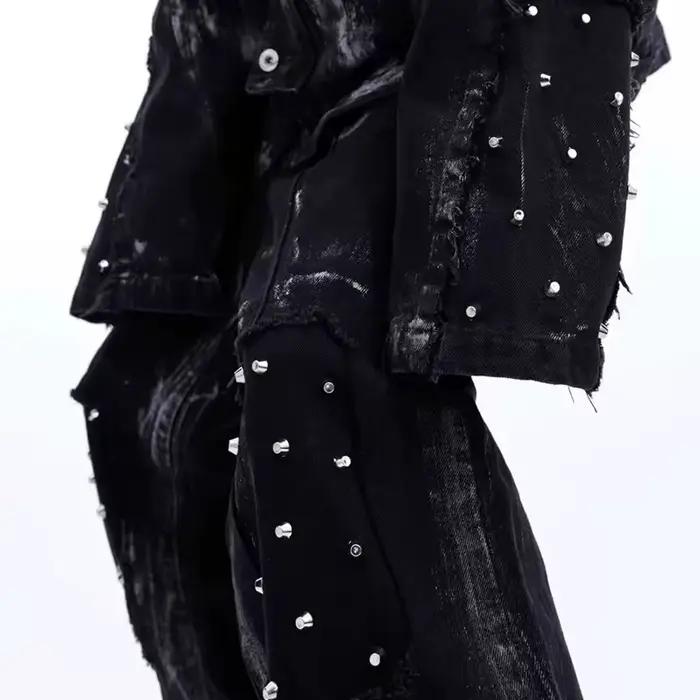PFHQ Jean droit ample déstructuré avec rivets métalliques, style vintage évasé pour homme, Nouveauté Printemps 2026, 21P2684