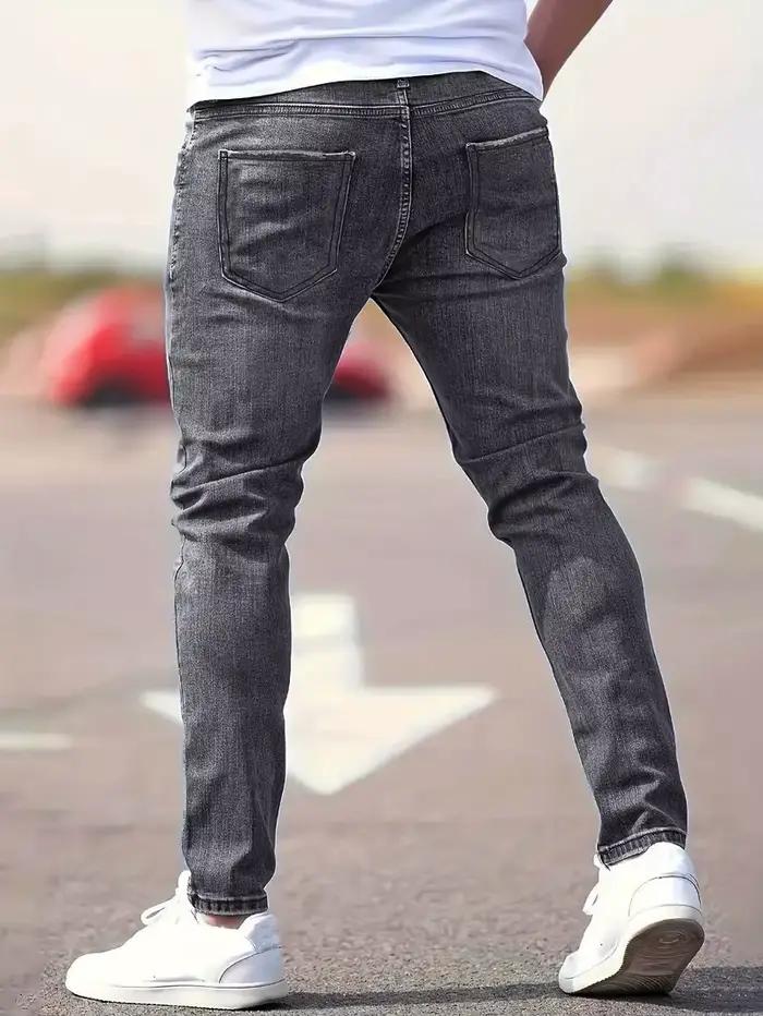 Jeans Skinny Déchirés Hommes Délavage Vintage Coupe Slim Style Motard Occasions Quotidiennes