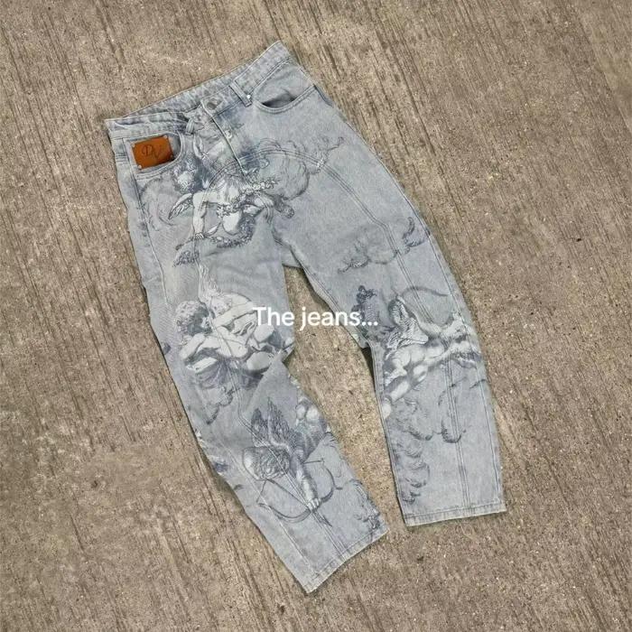 Y2k Angel Baggy Jeans Rétro High Street Cupids Flèche Hommes Femmes Pantalon Américain Hip Hop Streetwear Unisexe