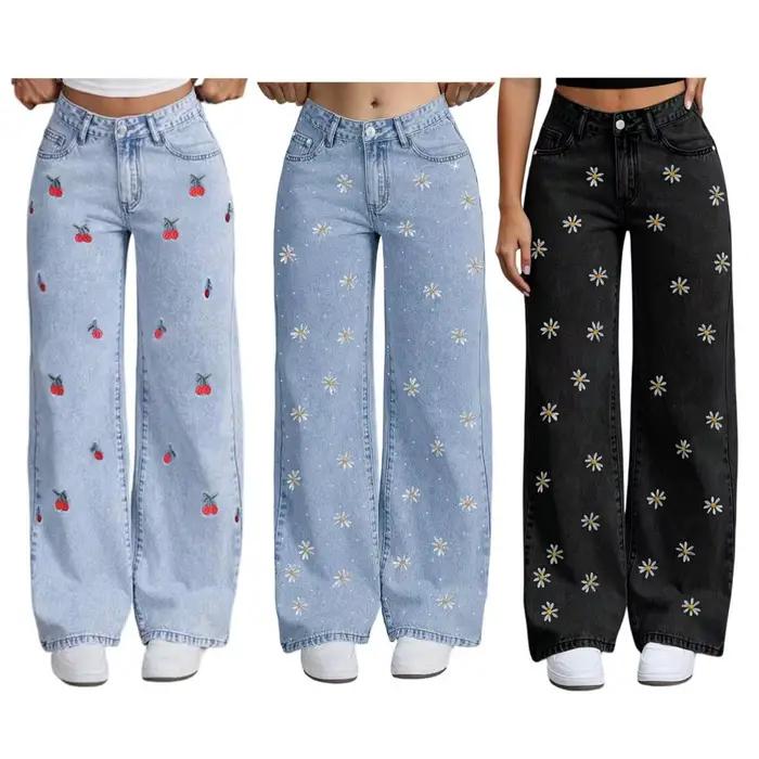 Jean baggy pour fille à imprimé cerises