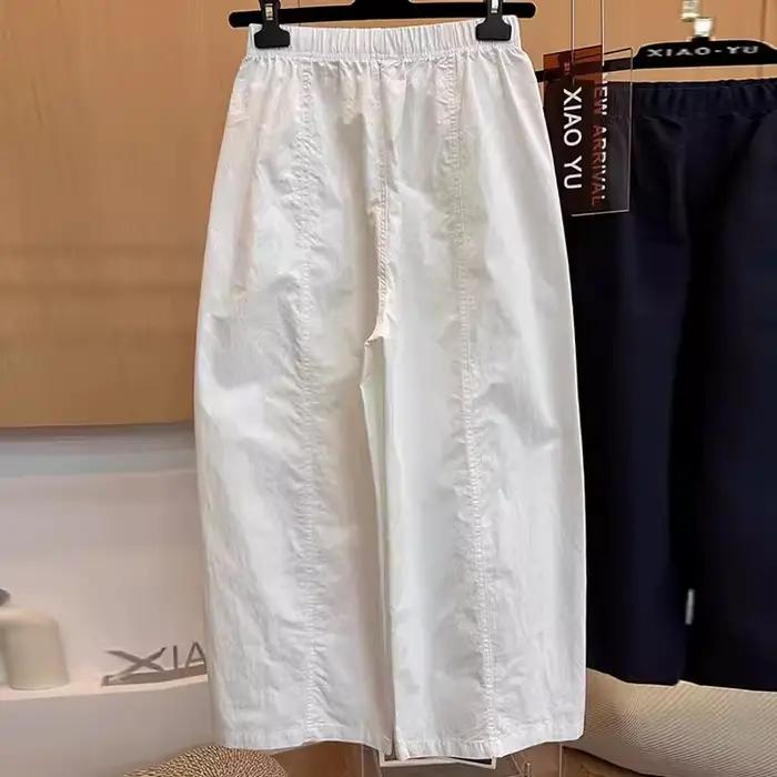 Pantalon blanc large décontracté taille haute pour femme