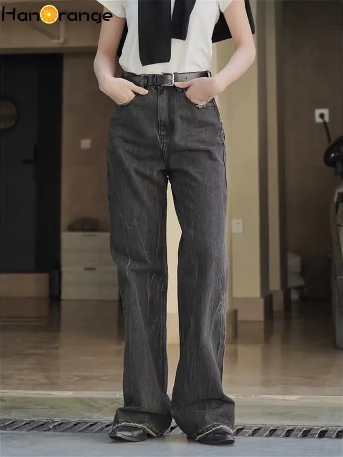 Jean rétro HanOrange taille haute délavé effet vieilli coton viscose pour femmes automne hiver occasions spéciales