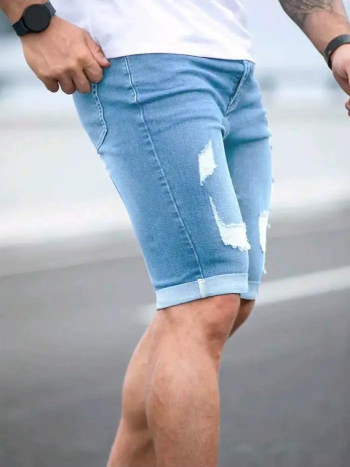 Shorts en jean déchirés noirs pour hommes