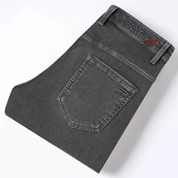 Jean gris pour homme – Nouvelle collection printemps-automne – Pantalon décontracté élastique coupe droite classique – Style vintage délavé pour le travail et les affaires