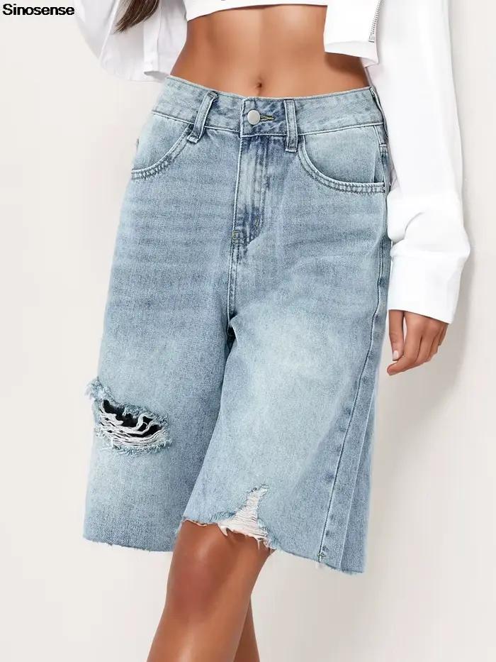 Short en jean déchiré en détresse pour femme
