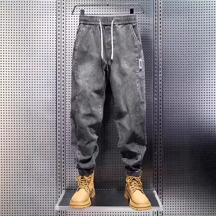 Jean décontracté pour homme, coupe ample, taille élastique, avec revers, style sport, nouvelle collection automne-printemps, toucher premium