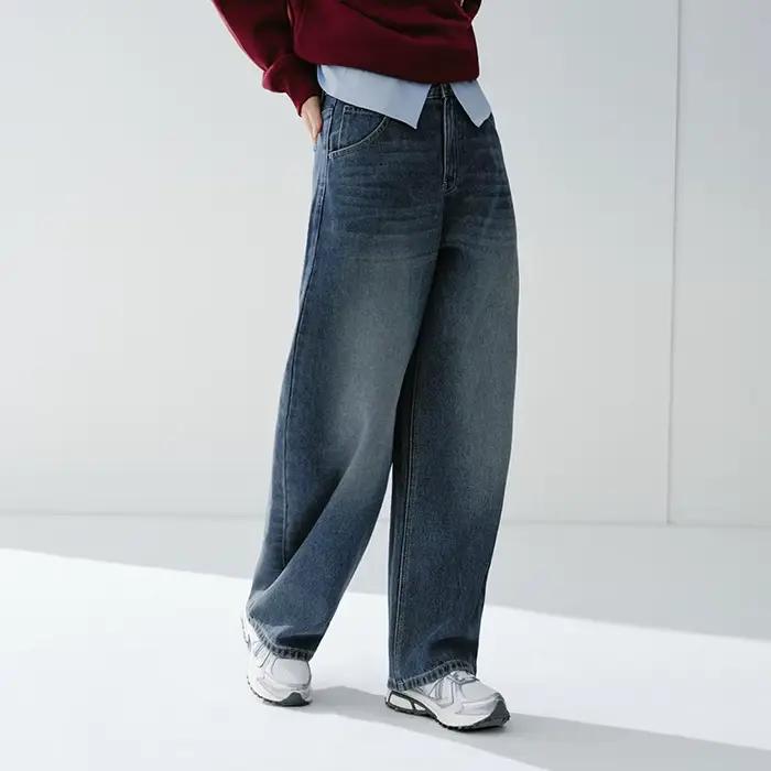 Semir Vintage jean femmes 2026 printemps en détresse ample lame incurvée Lyocell mélange décontracté rétro pantalons longs