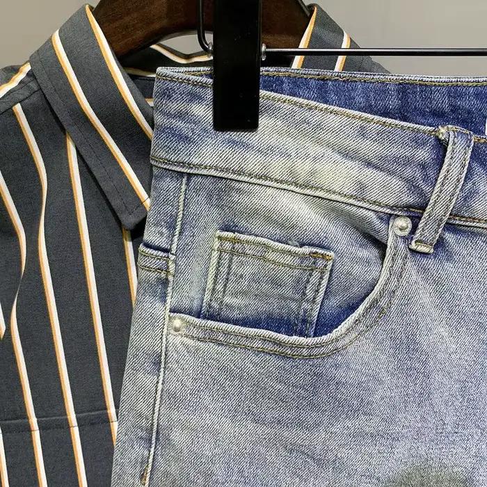 Nouveau Streetwear jean bleu clair homme marque tendance vieux lavé coréen coupe ajustée délavé petits pieds pantalon