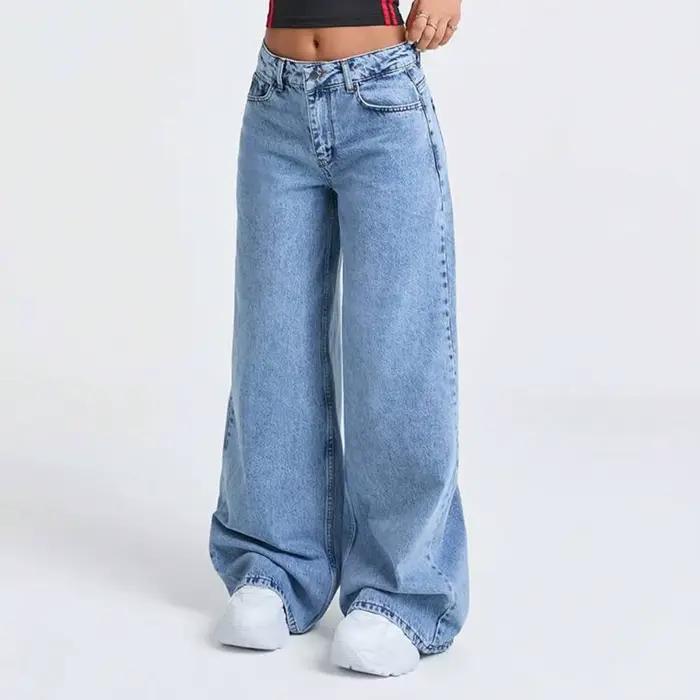 Jeans AOSSVIAO femmes tendance décontracté jambes larges coupe ample laver à la neige matériaux coton polyester pour toutes les saisons occassions multiples à offrir