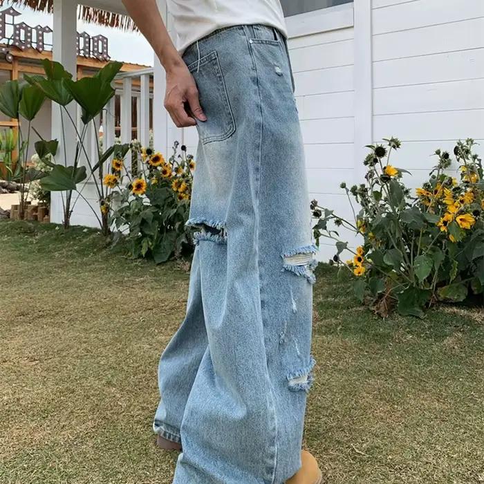 Jeans Baggy Y2K Streetwear Coupe Droite Ample Pantalon Denim Bleu Pour Hommes Occasions Spéciales Casual