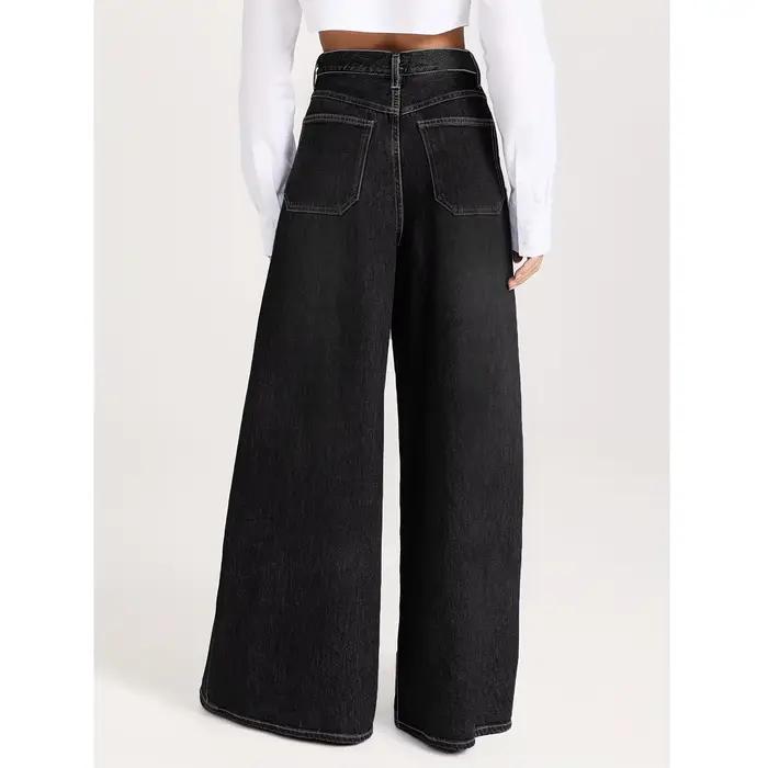Jean en denim décontracté taille haute pour femmes grandes tailles, noir délavé, élastique, polyvalent et tendance pour toutes les occasions