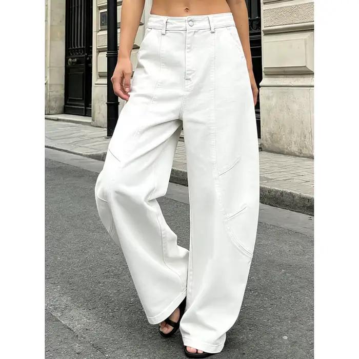 PBAP petit ami femmes Baggy jean Vintage blanc Cleanfit poches surdimensionnées taille basse pantalon ample décontracté Hip Hop coréen Streetwear