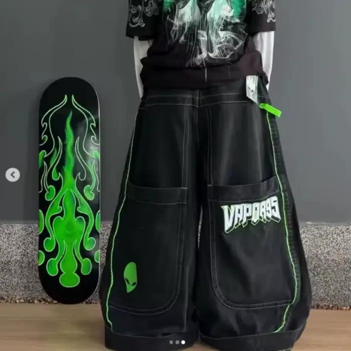 2025 européen et américain automne hiver jeans décontracté jambe large Harajuku motif alien pantalon hip-hop haute rue