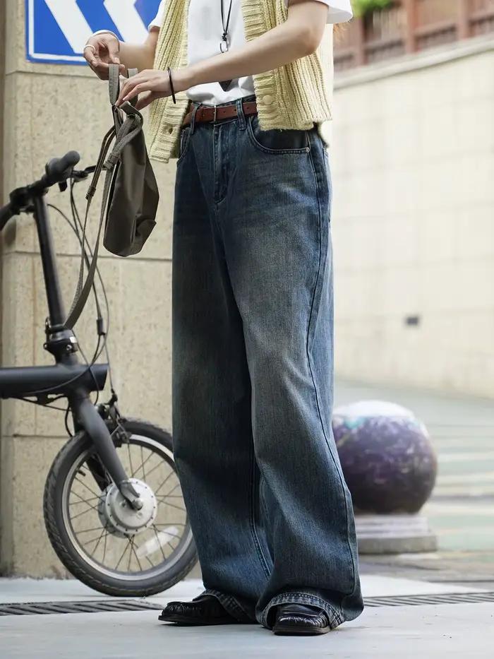 Jean brodé à jambes larges décontracté de style américain