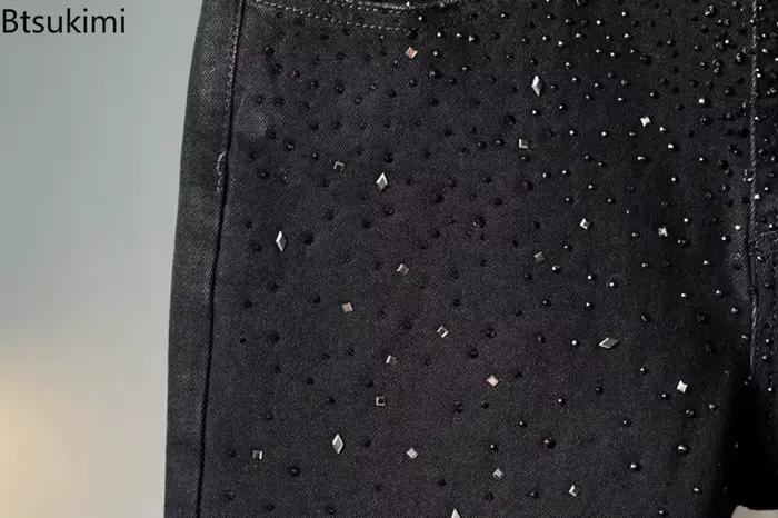2026 Nouveaux hommes Jeans Noirs Mode Pleine Étoile Diamant Embelli Conception Style Coréen Denim Pantalons Décontractés