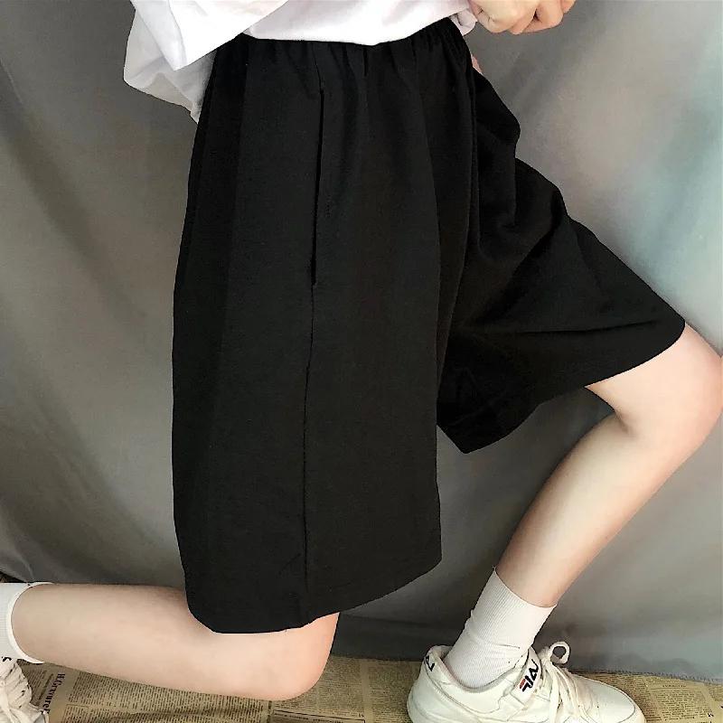 Y2k – pantalon court noir pour femmes, mode dames, taille élastique, taille haute, Streetwear, jambe