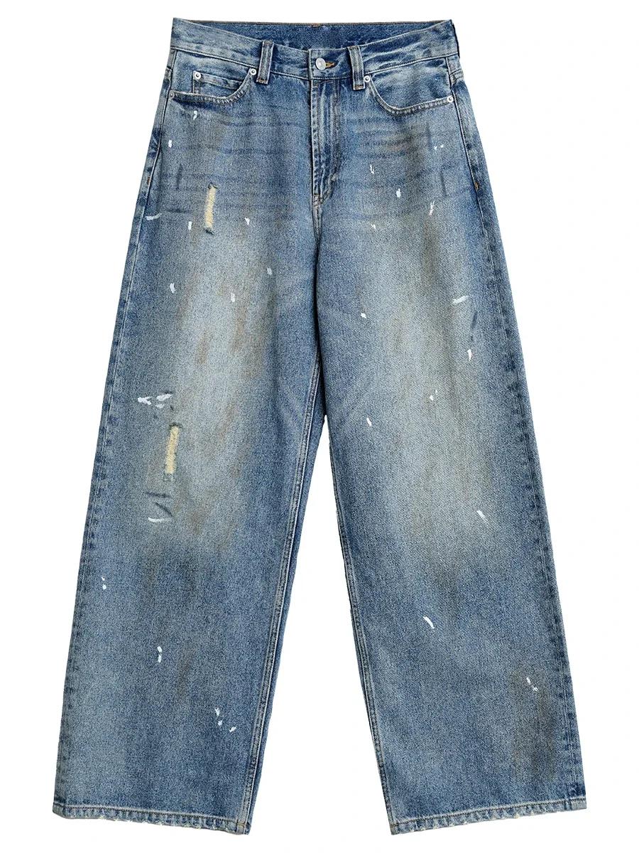 CHIC VEN femmes jean bleu ample décontracté nouveau rétro taille haute jambe droite jambe large Deni