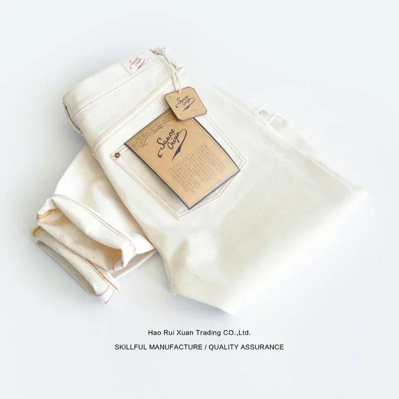 SAUCE ORIGIN Jeans pour homme en denim selvedge blanc, coupe fuselée, couleur Embryo Color Point, 13