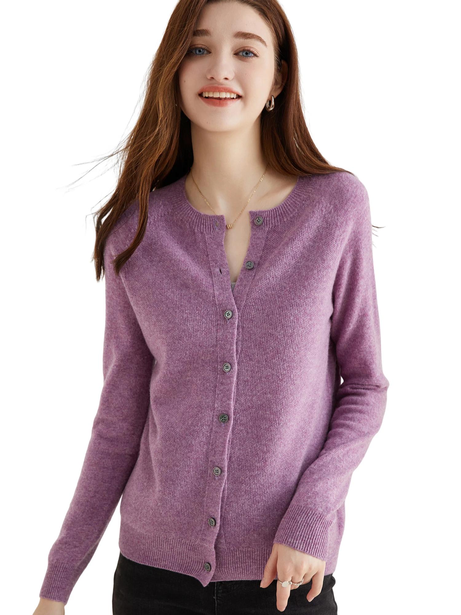 Cardigan en tricot pour femmes, pull à manches longues, haut 100% laine, manteau Vintage, veste en t
