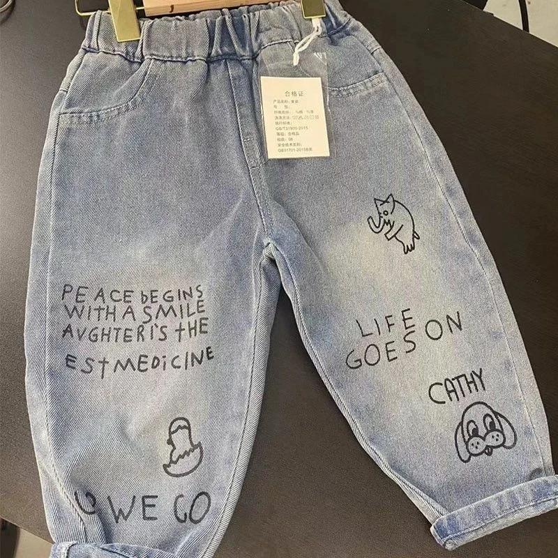 Jeans pour enfants 2026 Printemps et automne Dessins animés Garçons et filles Jeans en coton doux confortables Pantalons décontractés Pantalons pour bébés enfants