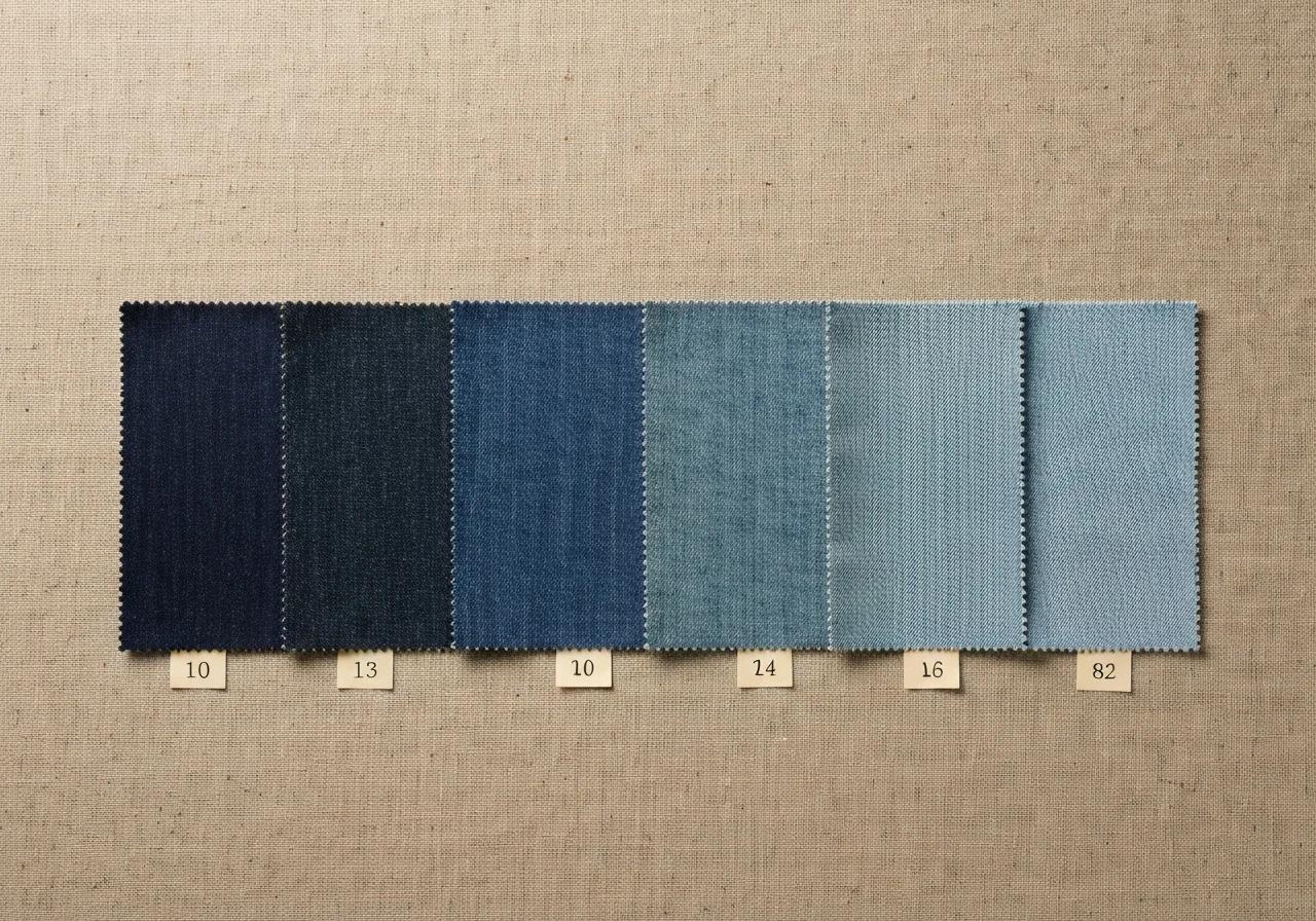 Cinq nuances d'indigo en flat-lay