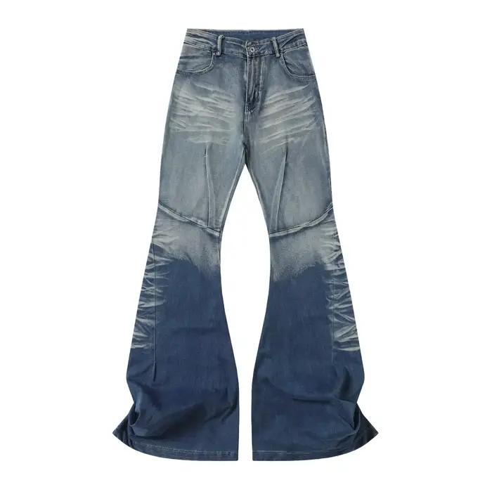 Nouvelle tendance américaine Jeans délavés et vieillis à dégradé bleu et blanc classique