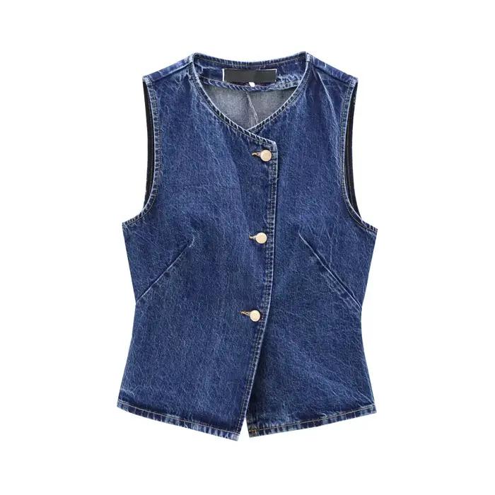 Gilet femme 2025 nouvelle mode Denim gilet haut dames décontracté recadrée sans manches veste mantea