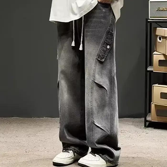 Jean rétro coréen pour hommes, pantalon plissé en Patchwork pour parachutistes, ample et décontracté
