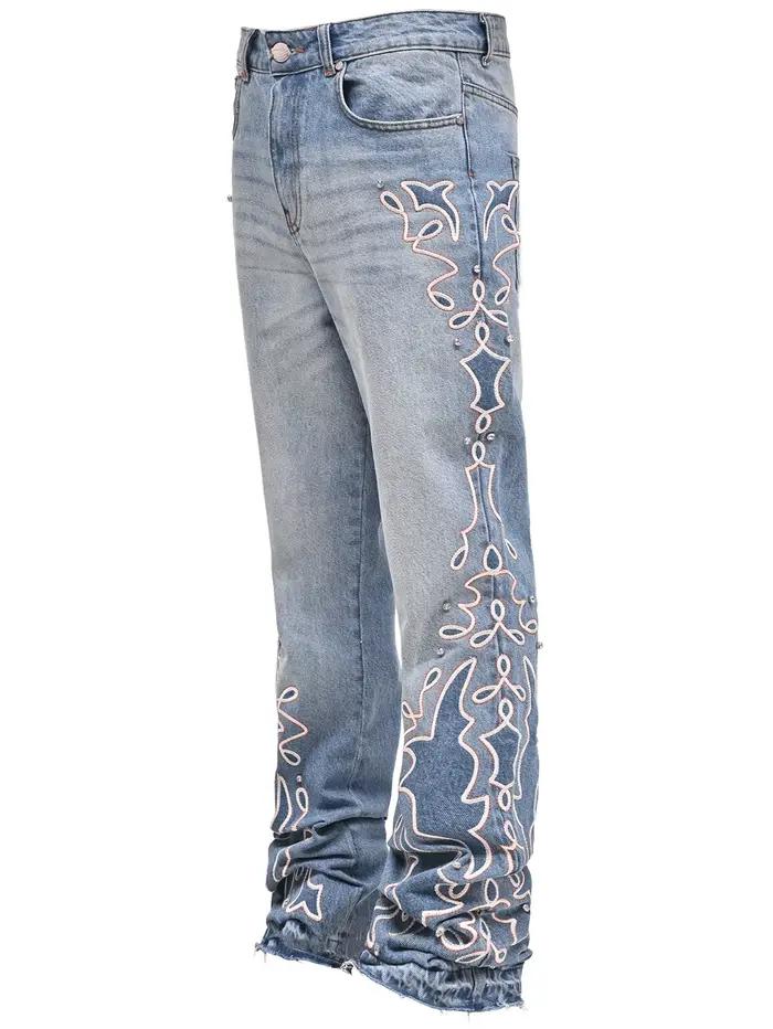 Nouveau Jean décontracté dégradé bleu pour homme/femme 2026, coupe large, style Y2K, avec broderie d