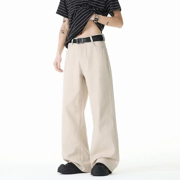 IEFB Maillard – jean blanc en pur coton pour hommes, pantalon ample et droit, style américain tendan