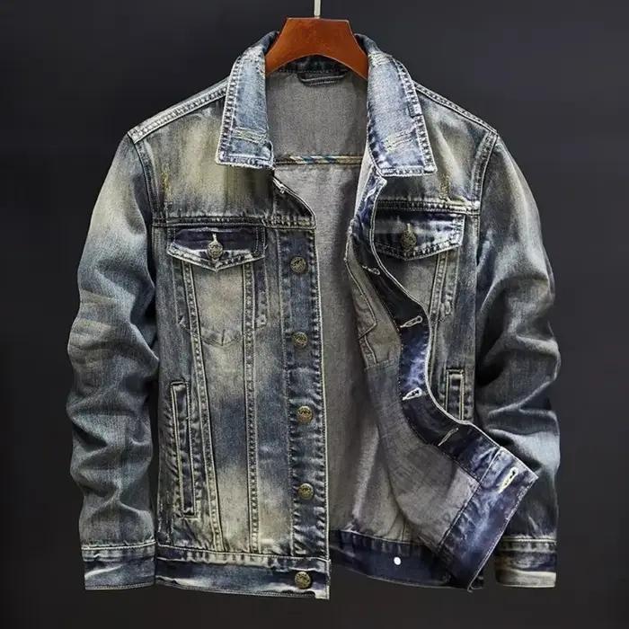 Vestes en denim vintage pour hommes, manteau de cow-boy à boutons pour hommes, vêtements populaires
