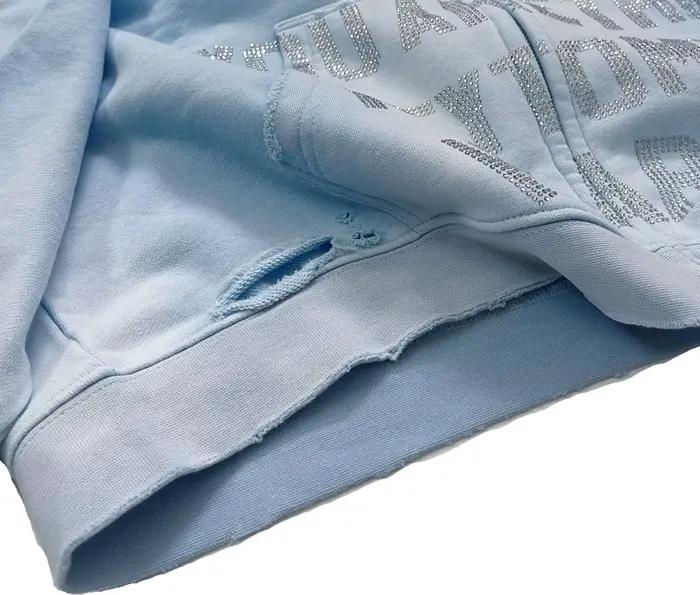 2025fw Paly diamant sweat à capuche avec fermeture éclair hommes femmes Vintage lavé bleu endommagé