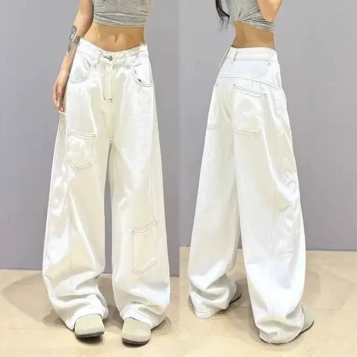 Jean droit ample et fluide pour femme, style rétro américain, blanc, coupe ajustée, nouvelle collect