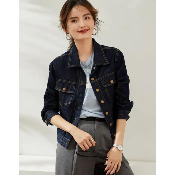 Modiis Yao-Veste en jean délavée vintage pour femme, veste en fil brillant, col décontracté, simple