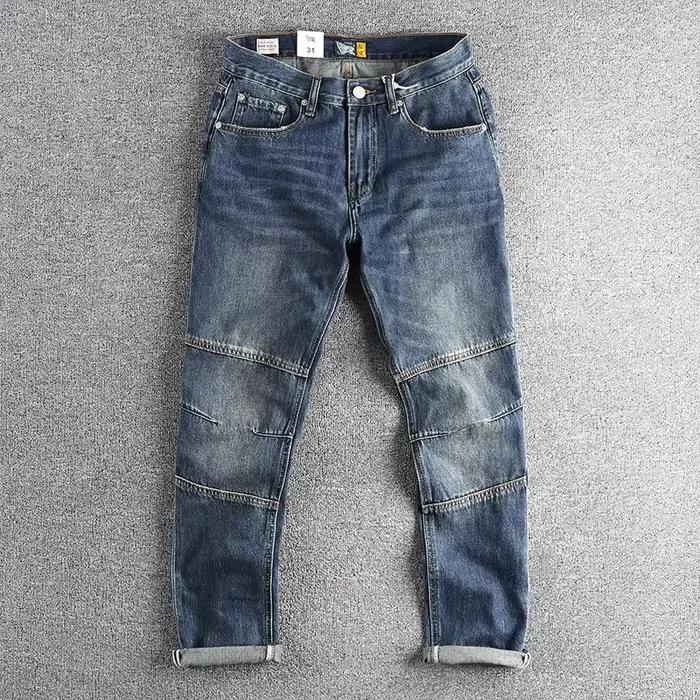 Jean Patchwork Vintage pour hommes, coupe tridimensionnelle, bleu ancien, coupe à la mode, petit pan