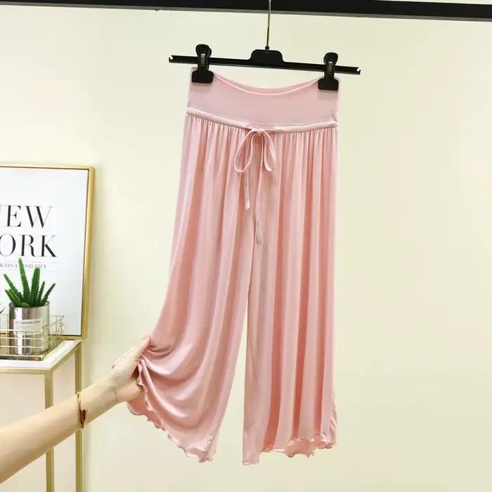 Pantalon large fluide taille haute pour femme, coupe droite ample, avec volants, en modal doux, gran
