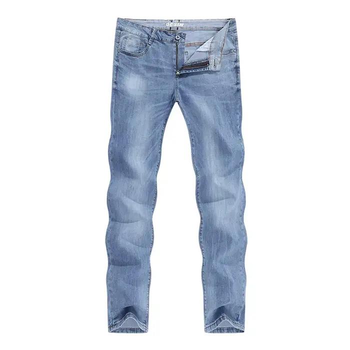 Jean Long Slim et Droit pour Homme, Coupe Régulière, Bleu Clair, Vêtement de Marque, Printemps Autom